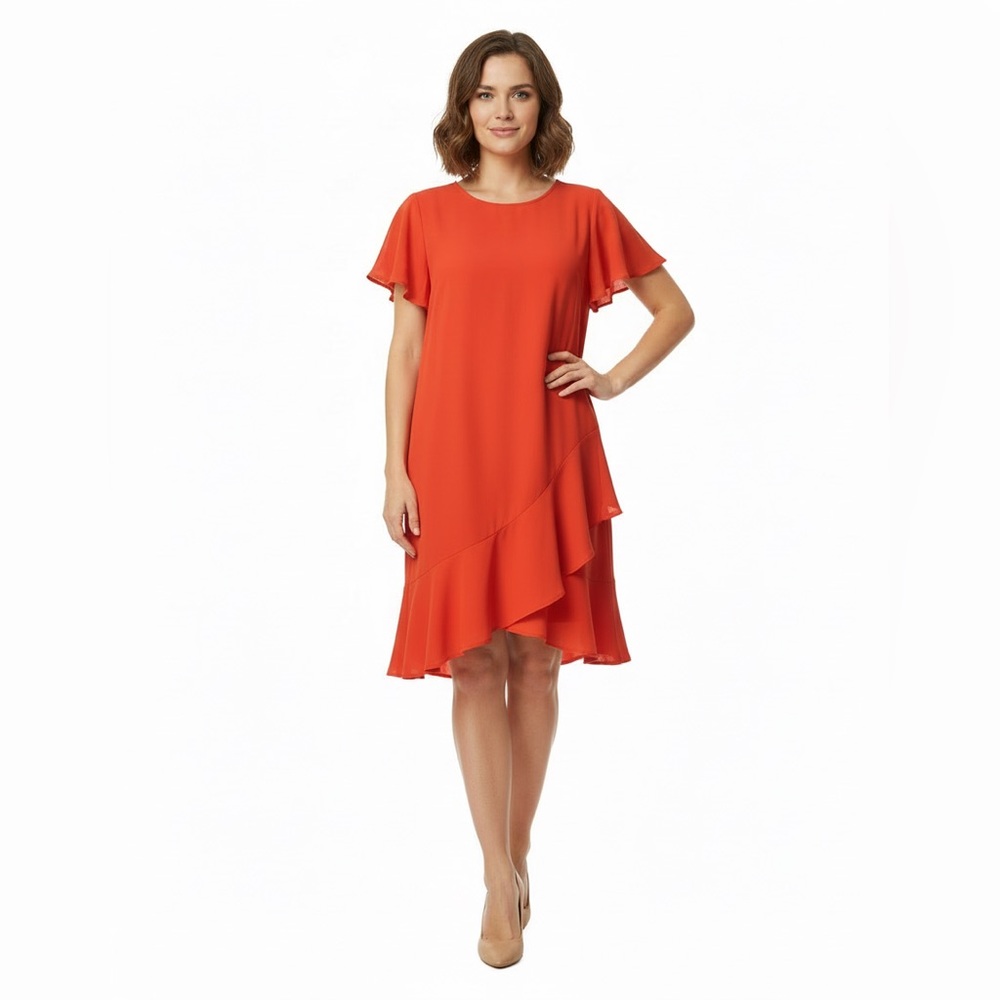 ee:some orange asymmetrical ruffle bottom dress short  sleeve tunic size small